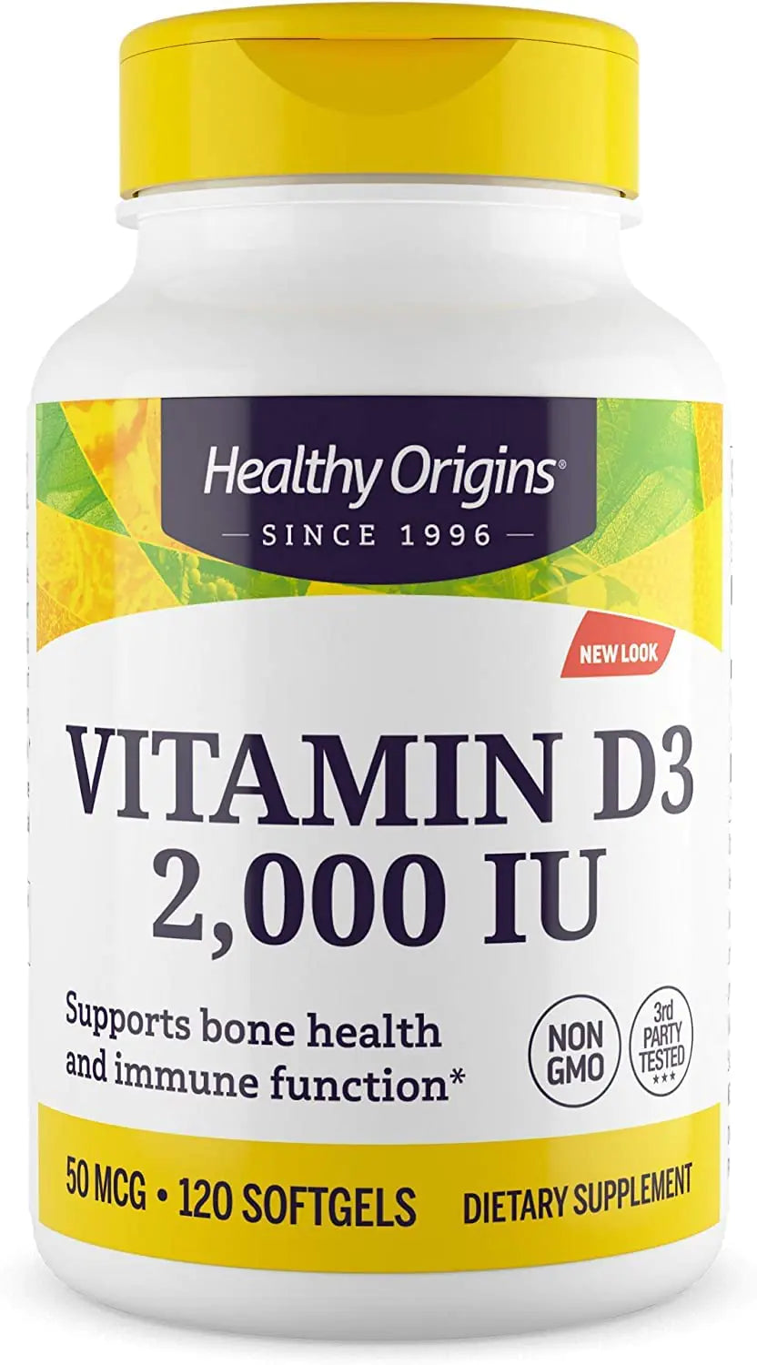 Healthy Origins Vitamin D3 (Lanolin) 2000 IU - Bone Health and Immune Support Supplement - Easily Absorbable Vitamin D Supplements - Gluten-Free Vitamin D3 Supplement - 120 Softgels
