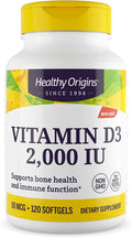 Healthy Origins Vitamin D3 (Lanolin) 2000 IU - Bone Health and Immune Support Supplement - Easily Absorbable Vitamin D Supplements - Gluten-Free Vitamin D3 Supplement - 120 Softgels