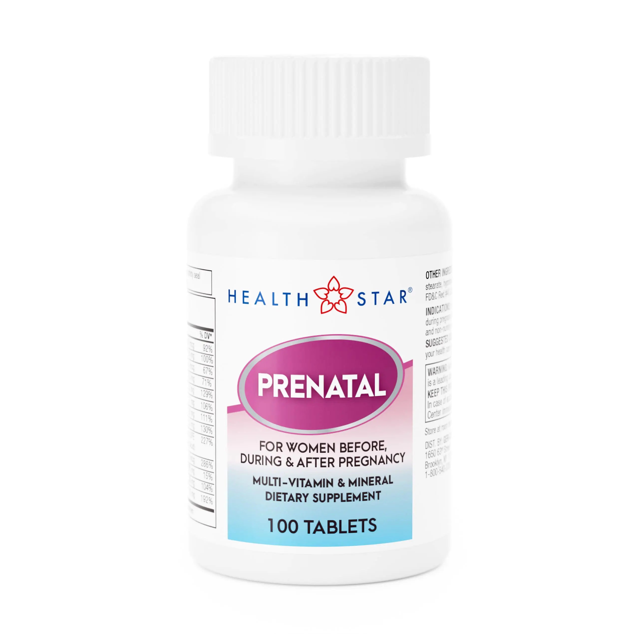 GeriCare Prenatal Multivitamin by HealthStar for Healthy Mom and Baby - Folate + Vitamin C + Vitamin D + Iron + Calcium + B12-100 Tablets