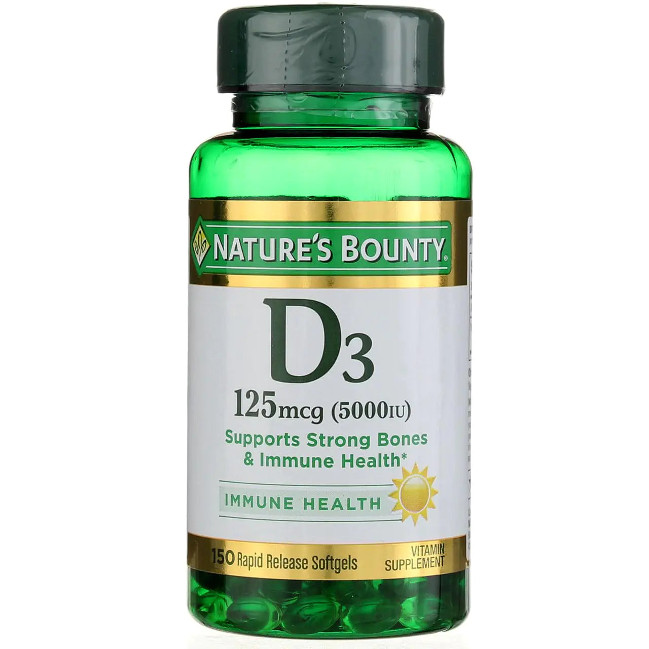 Natures Bounty Vitamin D-5000 IU Softgels Maximum Strength 150 ea ( Pack of 2)