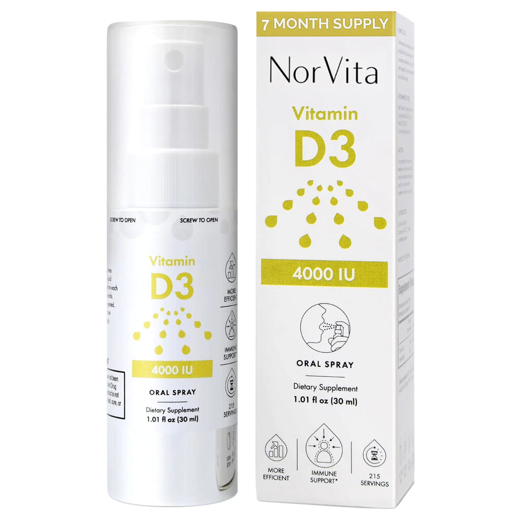 NorVita Vitamin D3 4000 IU Spray (215 Servings) - High Absorption Vegan Supports Bone & Immune Health Calcium Absorption - Daily Oral Vitamin D Spray