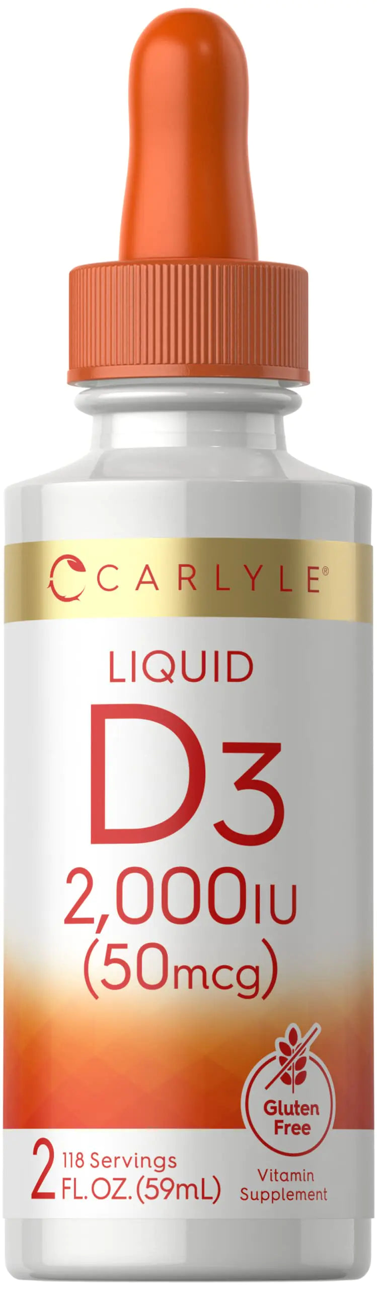 Carlyle Liquid Vitamin D3 | 2000 IU | 2 oz | Vegetarian Non-GMO and Gluten Free Formula | 50mcg | Vitamin D Liquid Drops for Adults