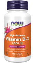 Now Foods Vitamin D-3 High Potency 1000 IU 180 Softgels