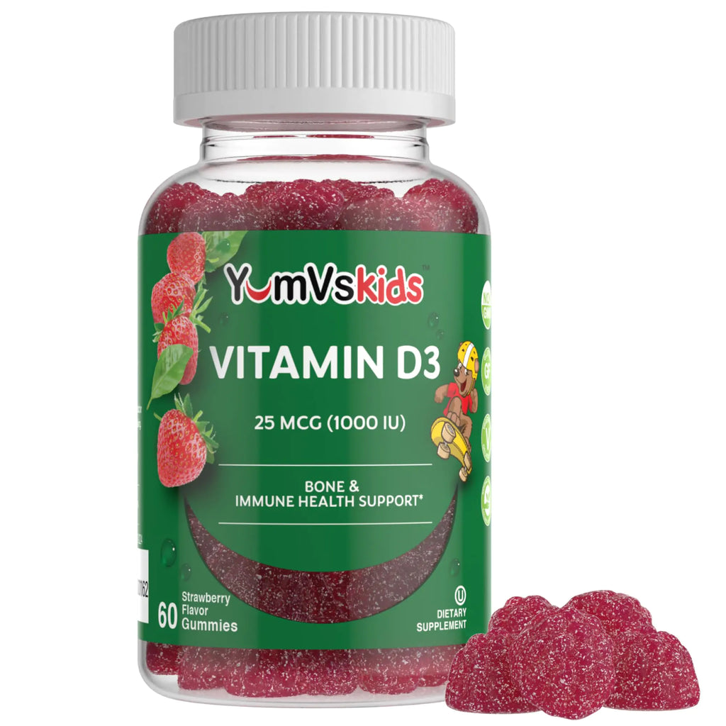 YUM-Vs Chewable Vitamin D Gummies for Kids - Vitamin D 1000 IU - Vitamin D3 Gummies - Kids Vit D3 Dietary Supplements - Childrens Vitamin D3 1000IU - Bone Health & Immune Support (60 Count)